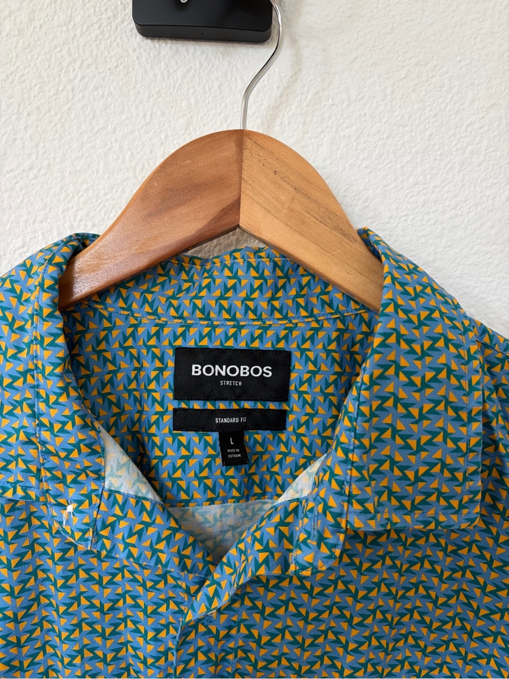 Bonobos Men’s Teal Shirt with Yellow Geometric Print - Standard Fit
